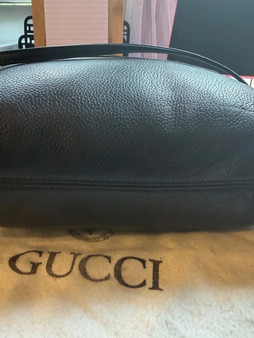 Gucci Black leather crossbody Bag w Gold Accents and custom black and gold chain - Picture 9 of 11